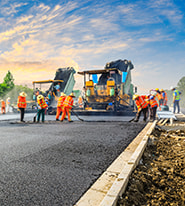 Construction team works on a road